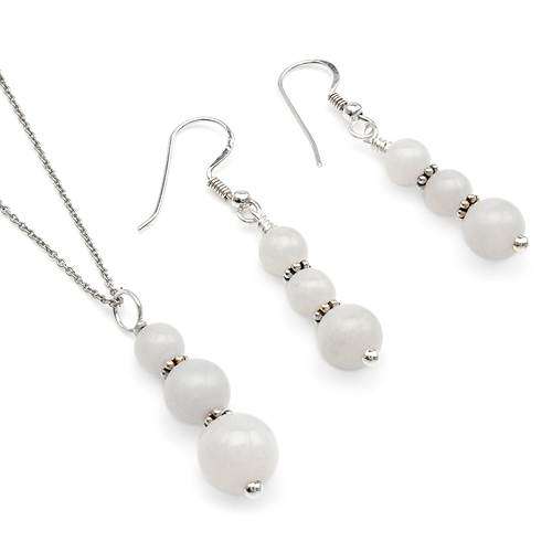 White Beaded Agate Necklace and Earring set in 925 Sterling Silver