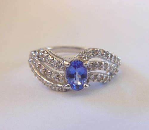 0.50ct Tanzanite and CZ Ring in Silver- Size 8