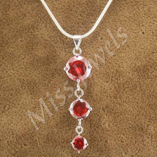 Simulated Red Ruby Round Cut CZ Pendant
