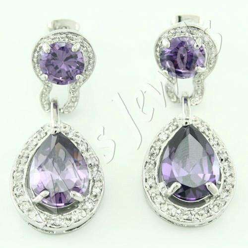 Tear Drop Earrings with Purple and Clear CubicZirconias