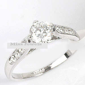 White Gold PLATED, Solitaire Style CZ Engagement ring**Sizes 7-9