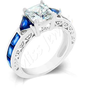 Simulated Sapphire Engagement Ring in silvertone**Sizes 6 - 9