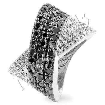 Black and White Cubic Zirconia cross-over ring- Size 9