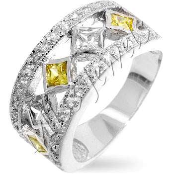 Simulated Citrine and Diamond Costume Wedding Band- Size 7/8/10