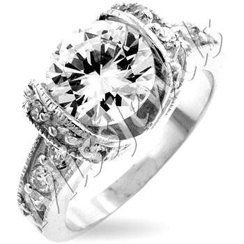 White Gold Rhodium Bonded CubicZirconia Tension Set Ring in Silvertone-Size 7-10