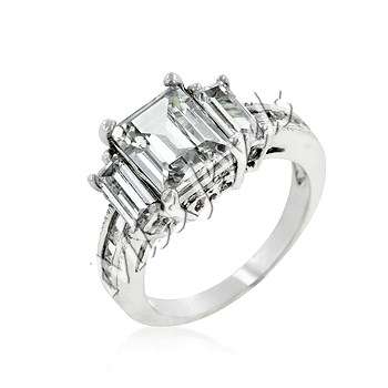 5.10ctw Emerald Cut Triplet Engagement Ring- Size 5-10