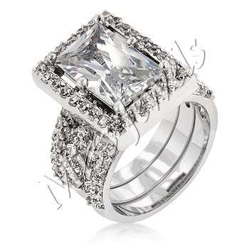 3 Piece Clear Cubic Zirconia Silver Costume Dress Ring- Size 10*