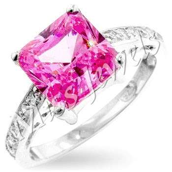 Pink Ice CubicZirconia and Simulated Diamond ring in 925 Sterling Silver- Size 7-9