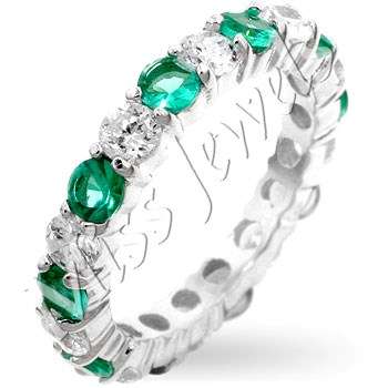 2.5ctw Simulated Diamond and Emerald Eternity Wedding Band in 925 Sterling Silver- Size 5-10