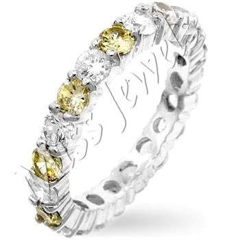 Simulated Diamond and Citrine Eternity Wedding Band in 925 Sterling Silver- Size 6-10