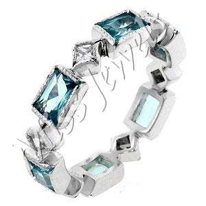 925 Sterling Silver- Aqua Blue and Clear CZ Eternity Band in 925 Sterling Silver- Sizes 9/10