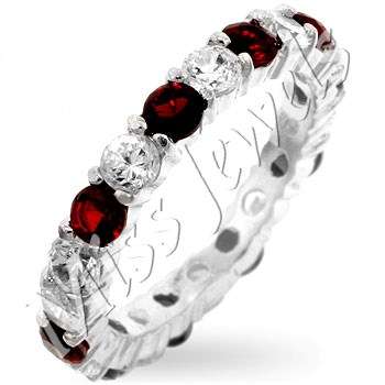 2.5ctw Simulated Rubies & Diamonds Eternity Wedding Band in 925 Sterling Silver