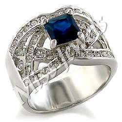 **Look good with Blue**Created Blue Sapphire & Crystal Dress Ring- Size 6/10