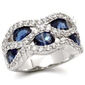 Sapphire and Clear CubicZirconia Wave Ring- Size 8-10
