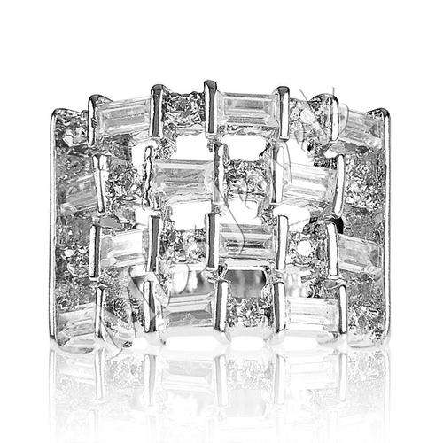 Rhodium Plated Cubic Zirconia Multi-Row Dress Ring- Size 5/8