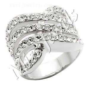 Curve Row Clear Austrian Crystal Pave Dress Ring- Size 6