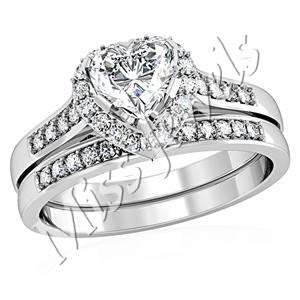 0.25ct Heart Shaped cz Two Piece Silver Wedding Set** 0.44 tcw - Size 8