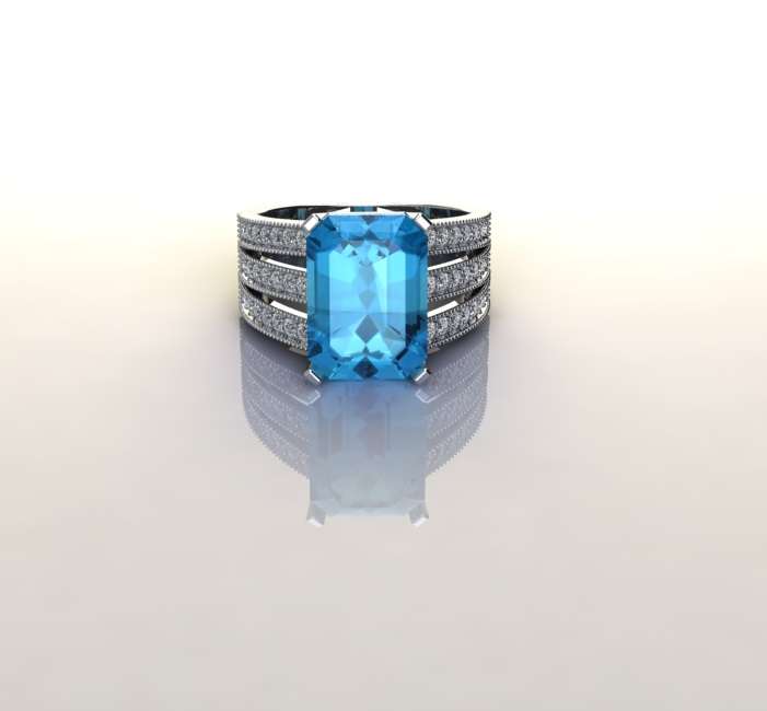 *CD DESIGNER JEWELRY* Emerald cut Blue CZ Ring in Silver- Size Q