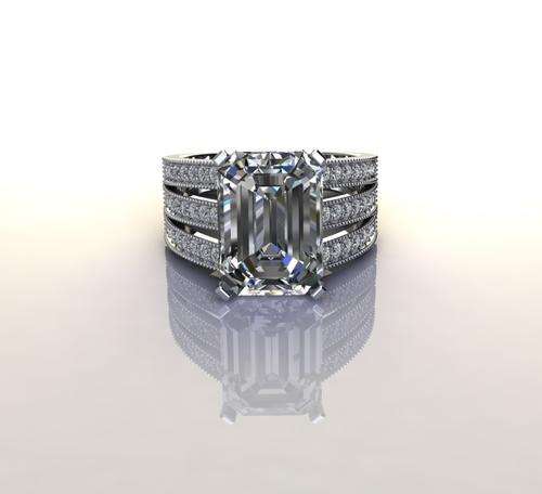 *CD DESIGNER JEWELRY* Emerald CZ Broad Ring in Silver- Size R