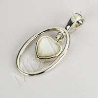 925 Sterling Silver White Mother of Pearl Heart Shaped Pendant
