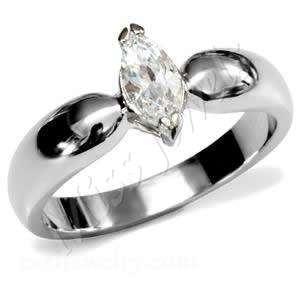 Stainless Steel Solitaire 0.50ct Marquise Cut CZ Engagement Ring Size 5-9