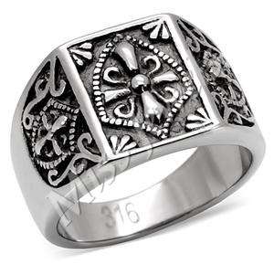 Men's Stainless Steel Coat of Arms Textured Ring- Size 10-13