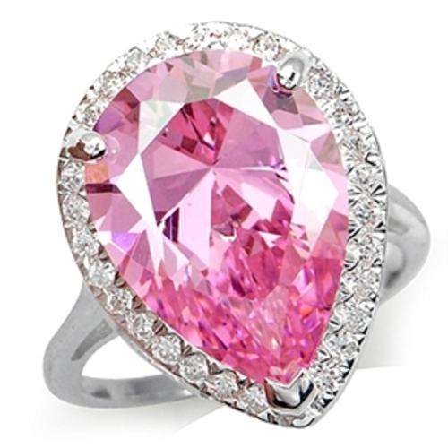 Pink and Clear Cubic Zirconia Dress Ring in 925 Sterling Silver- Size 9.5