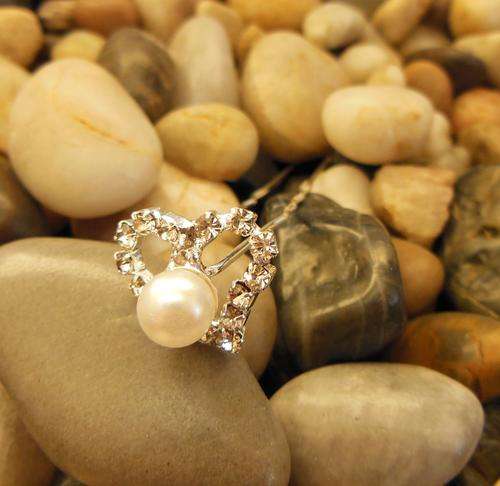 Heart Shape Rhinestone Crystal and Faux Pear Hair Pin