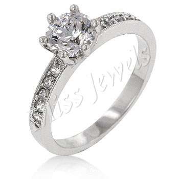 1.25ctw Cr. Diamond Engagement ring in White Gold Finish - Size 6-9