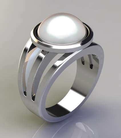 *CD DESIGNER JEWELRY* 13mm White Mabe Ring in Silver- Size 8