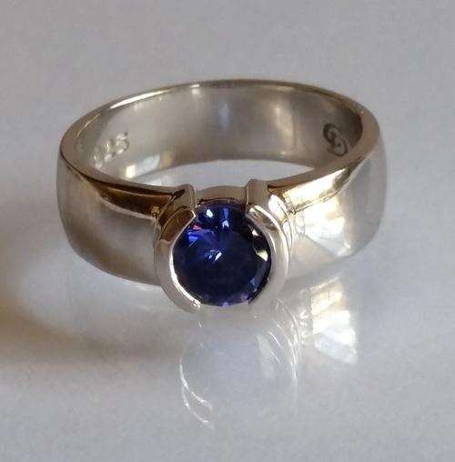 *CD DESIGNER JEWELRY*1.00ctw Cr Tanzanite Broad Band Promise Ring in 925 Sterling Silver*Size O*