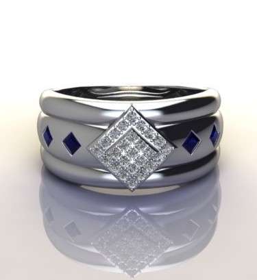 *CD DESIGNER JEWELRY* 0.37ctw Blue Sapphire and CZ Ring in Silver- Size R