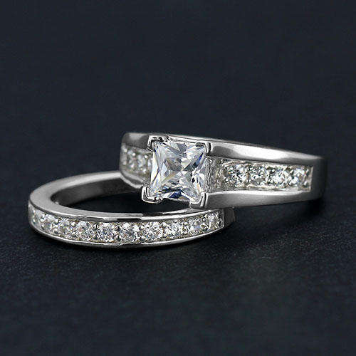 Princess Cut Cubic Zirconia Wedding Set- Size 6/7/8