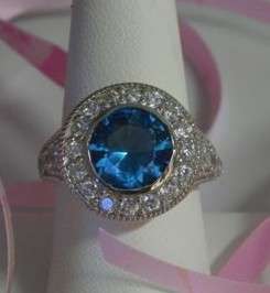 3.50ct Topaz Blue CZ Halo Ring- Size 8