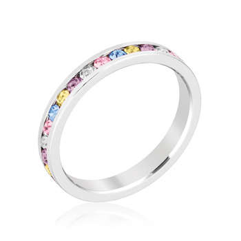 Multi Coloured Swarovski Crystal Stackable Ring- Size 6-10