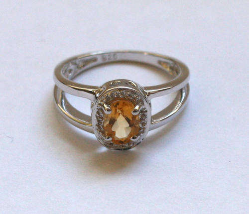 0.50ctw Natural Citrine Engagement Ring in 925 Sterling Silver- Size 6.25