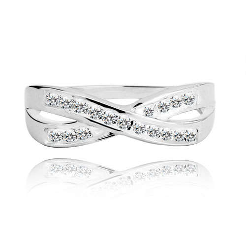 **Sparkling 0.09 ct Cross over style engagement ring in Sterling Silver