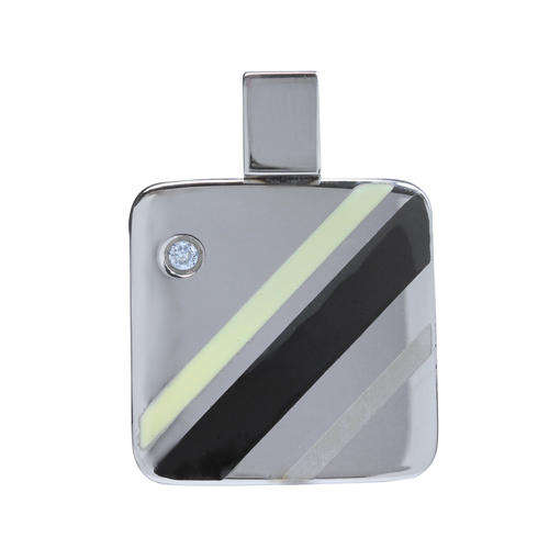 Three Tone Stainless Steel Pendant with Cubic Zirconia