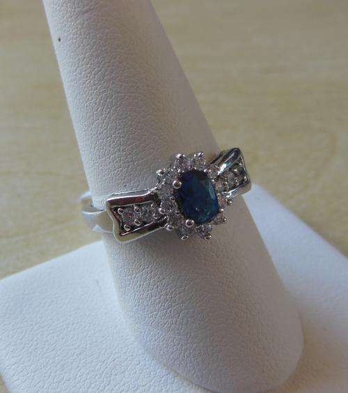 Simulated Blue Sapphire & White Fine Topaz Cocktail Ring-Size 8
