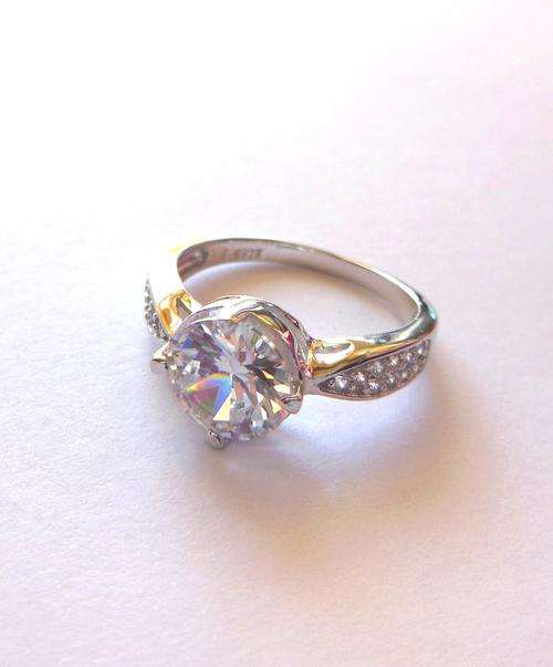 2ct Cubic Zirconia 925 Sterling Silver Plated Ring- Size 7