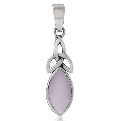 925 Sterling Silver Genuine Pink Mother of Pearl Triquetra Celtic Knot Pendant