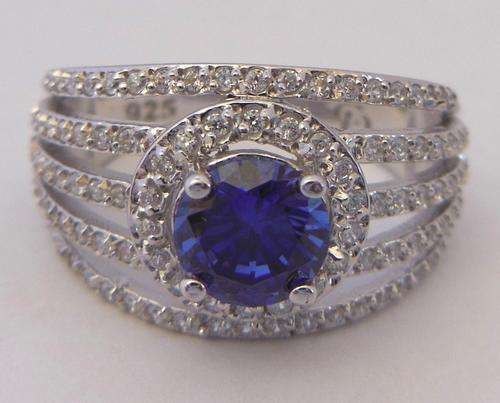*CD DESIGNER JEWELRY* 1.65ctw Cr Tanzanite and CZ Ring in Silver- Size Q
