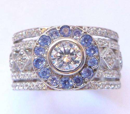 *CD DESIGNER JEWELRY* 1.23ctw Cr Tanzanite and CZ Designer Ring- Size R