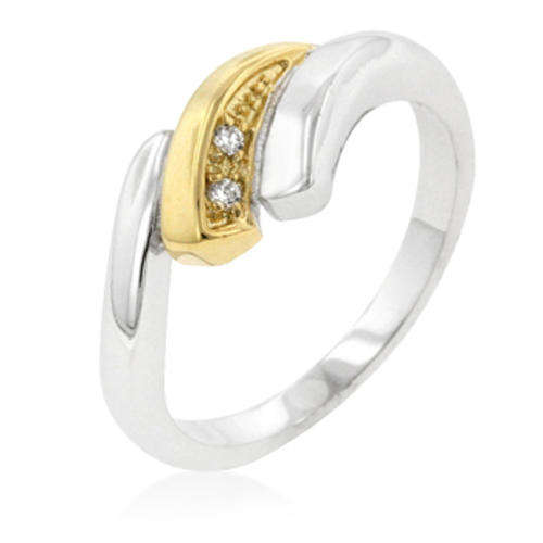 Two Tone Cubic Zirconia Dress Ring- Size 7