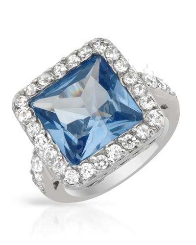 Big Blue and Clear CZ Halo Ring in 925 Sterling Silver- Size 5