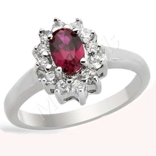 1.82ctw Created Ruby and CZ Halo Ring in Silver- Size 9.5