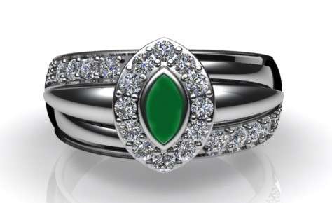 *CD DESIGNER JEWELRY* Cr Emerald and CZ Ring in Silver- Size R