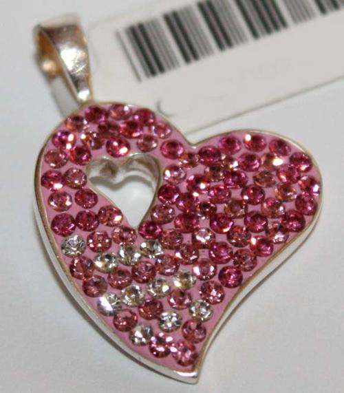 Pink and White Crystals- Heart Pendant in Silver
