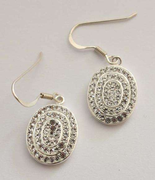 White Crystal Drop Earrings in Silver