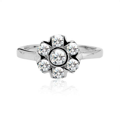 0.46ctw Cubic Zirconia Silver Flower Style Ring- Size 7, 8